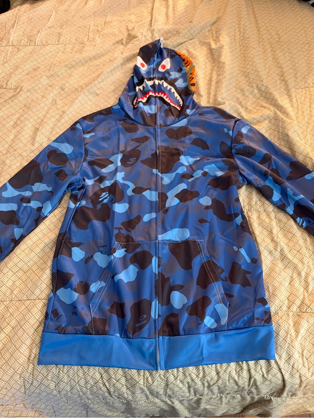 Blue Camo Shark-Print Zip Hoodie Jacket - Men BAPE